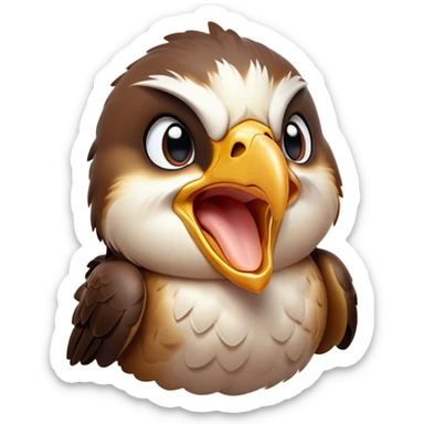 Cinematic Cute Yawning Falcon Portrait Emoji, Head tilted slightly with a dramatic, wide-open yawn, showcasing a streamlined, powerful form with a softly drooping beak and sleepy, half-closed eyes, Simplified yet irresistibly adorable features, highly detailed, glowing with a soft, cozy glow, high shine, relaxed yet expressive, stylized with a dash of whimsical aerial charm, soft glowing outline, capturing the essence of a drowsy yet affectionate falcon that appears ready to stretch out for a nap! sticker