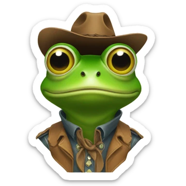 Frog cowboy with solid white eyes  sticker