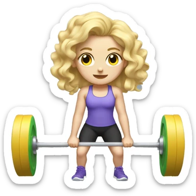 pale gym girl with blonde wavy hair lifting weights  sticker