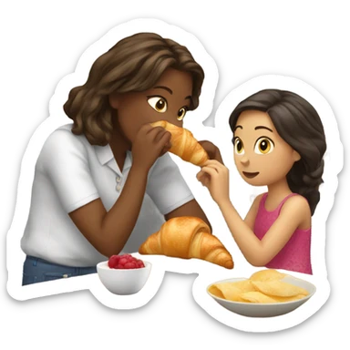 girl eating croissant with wife sticker