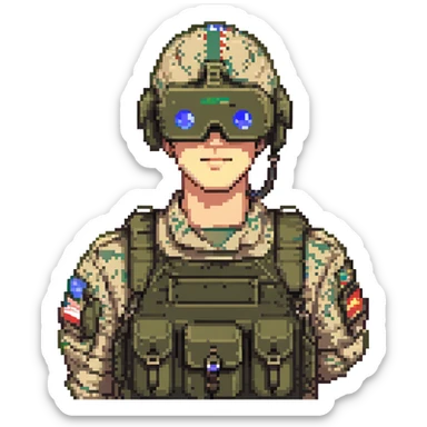 A military man wearing a VR helmet sticker