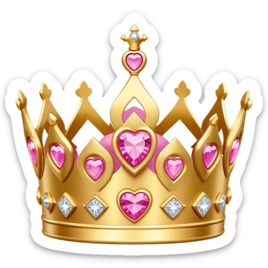 Golden crown with pink heart diamonds from Barbie movie “Princess Charm school” that was worn by Blair, shiny and beautiful in cartoony style on white background  sticker