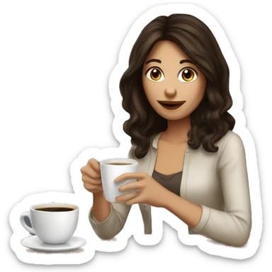 beautiful brunette girl drinks coffee sticker