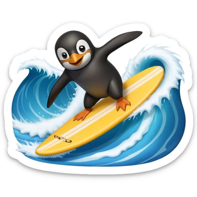 penguin biz from surf's up, big wave surfing sticker