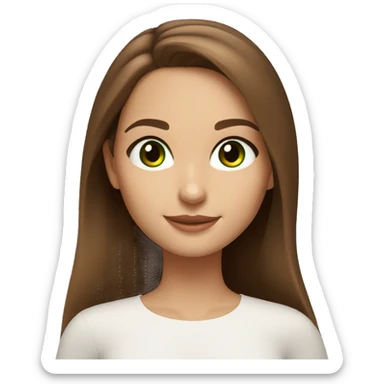 beautiful girl with long hair, brown hair, brown green eyes, looks like natalie portman, smiling at the camera sticker