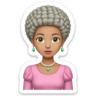 Brown woman with a super short stylish gray Afro  wearing pink and green dress  and pearl blouse with sleeves sticker