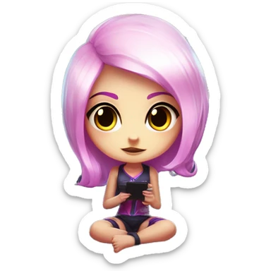 Evelynn from league of legends in a chibi variant watching tv sticker