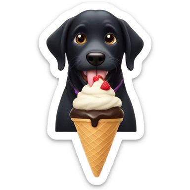 black dog eating ice cream  sticker