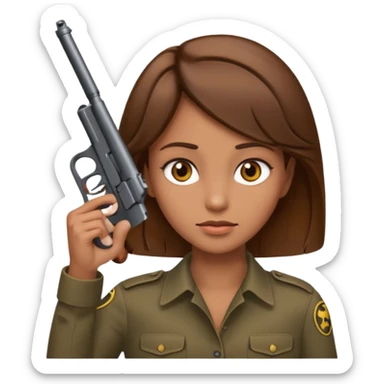 the woman emoji with brown hair and tan skin holding the gun emoji to her head with one hand sticker