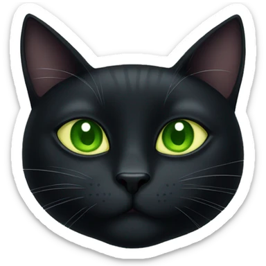 Black cat with green eyes and a zucchini sticker