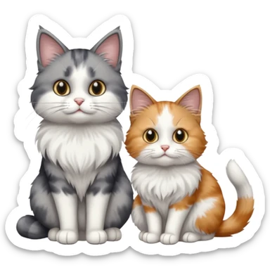 a very fluffy grey and white cat sitting next to another cat sticker