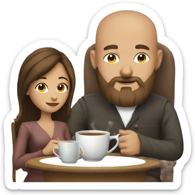Bald man with beard and long brown haired woman having a tea Time  sticker