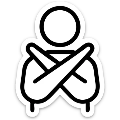 stylized icon of a figure with arms crossed in front, universal 'stop' gesture, minimal design sticker