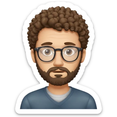 curly skinny guy with bear and glasses, poor with no money sticker