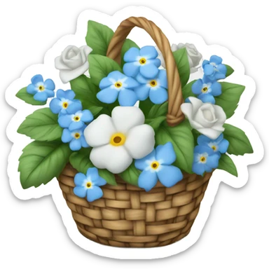 Basket of forget me nots and white roses  sticker