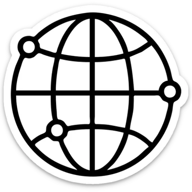 icon of interconnected nodes and lines forming a globe, symbolizing the global internet network, abstract style sticker