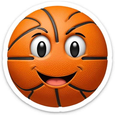 A basketball with a cheeky winking face sticker