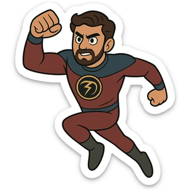 Minnal Murali superhero in a dynamic pose, cartoon style sticker