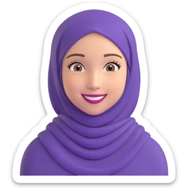 smiling young girl wearing a purple hijab, simple and cute sticker