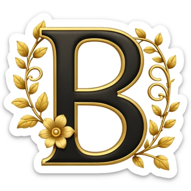 Shint Black letters B outlined with gold and a gold flowervine around the left side sticker