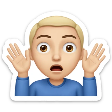 a shocked emoji, with their mouth and eyes are wide open, eyebrows  raised, and palms against his cheeks. sticker