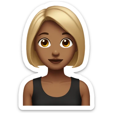 girl with short brown bob, brown eyes black tank top and freckles sticker