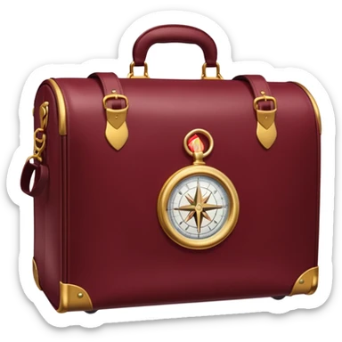 burgundy travel item and  a gold compass in the lower right corner of the emoji in front of travel item sticker