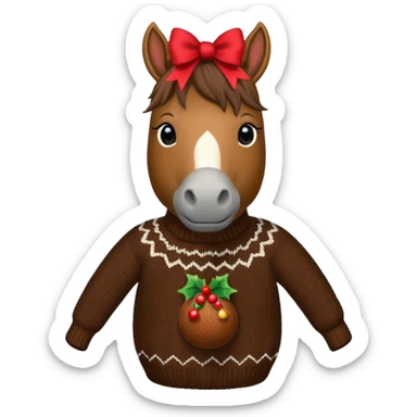 A jumper with à horse and a Christmas pudding with red bows cute sticker