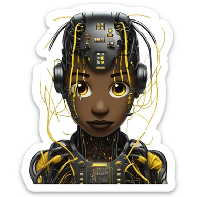 black and yellow cyborg with wires and circuitry  sticker