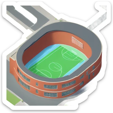 isometric single storey curved red brick sports hall sticker