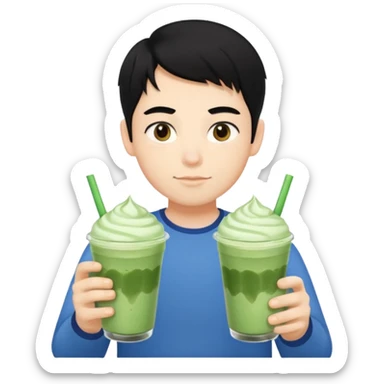 black hair boy take two ice matcha latte sticker