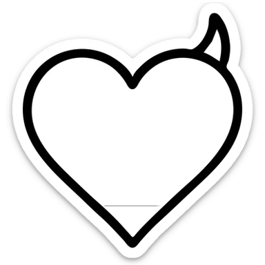 Minimalist devil heart icon with a thin black outline heart with a single horn, no fill. Transparent background. Fill the heart with a rainbow gradient for pride. sticker