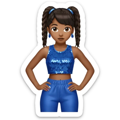 Left Eye from TLC with long dark brown ponytail hair, blue sequin crop top and pants sticker