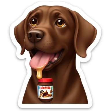 Brown lab dog eating Nutella  sticker