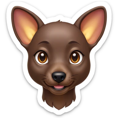 Cinematic Cute Xoloitzcuintle dog Portrait Emoji, Head tilted playfully and inquisitively, featuring smooth, hairless ebony skin with distinctive, artistic wrinkles, round, sparkling dark eyes filled with curiosity, Simplified yet irresistibly adorable features, highly detailed, glowing with a warm, friendly glow, high shine, affectionate and spirited, stylized with a touch of whimsy, bright and endearing, soft glowing outline, capturing the essence of a mischievous yet loving companion, so playful it feels like it could trot out of the screen and into your arms! sticker