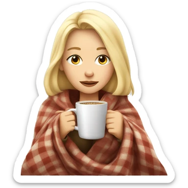 Blonde girl inside a blanket sipping coffee eyes closed sticker
