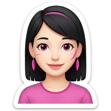 girl with black hair and pink streak by ear sticker