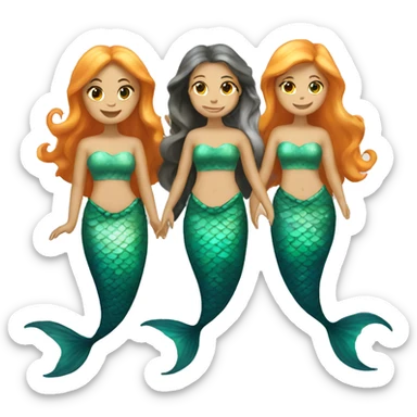 three mermaids (one with blonde hair, two brunette) (orange tails) sticker