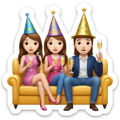 A couple sitting on a sofa in a room enjoying a movie a girl long hir brawon sticker