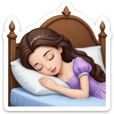 Sleeping brunette beauty princess Disney, bed, white skin sticker
