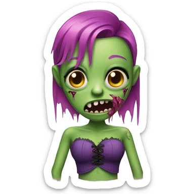 Green zombie with purple hair and pink corset sticker
