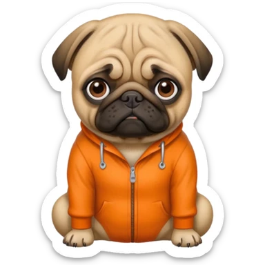 Pug in prison with orange jumpsuit sticker