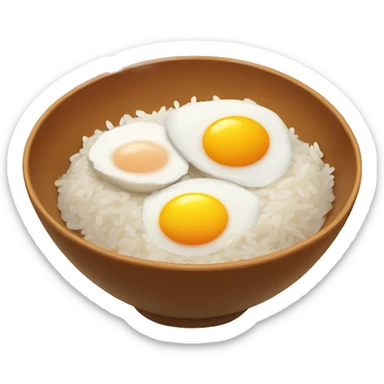 a bowl of rice with two eggs and two chicken drumstick on top sticker