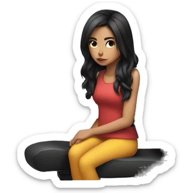 white (black hair) girl on a Gaming chair thinking  sticker