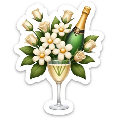 arranjos de flores num buque cor champagne e branco   sticker