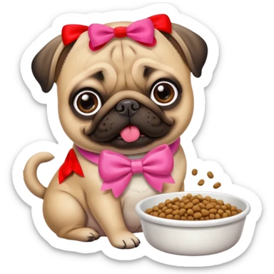Pug com laço Rosa comendo ração sticker