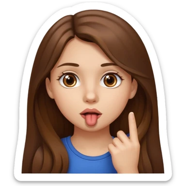 Emoji Fille cheveux long et brun yeux brun avec un doigt dans la bouche  sticker