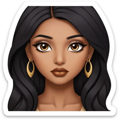 indian girl, brown skin, long black hair, brown underneath colored hair, baddie,pretty, makeup, lipliner, black eyeliner, sticker