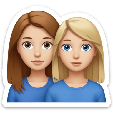 Two girls one with long brown hair and brown eyes the other with short blonde hair and blue eyes sticker