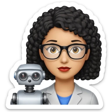 a robotics teacher, with black curly short hair sticker